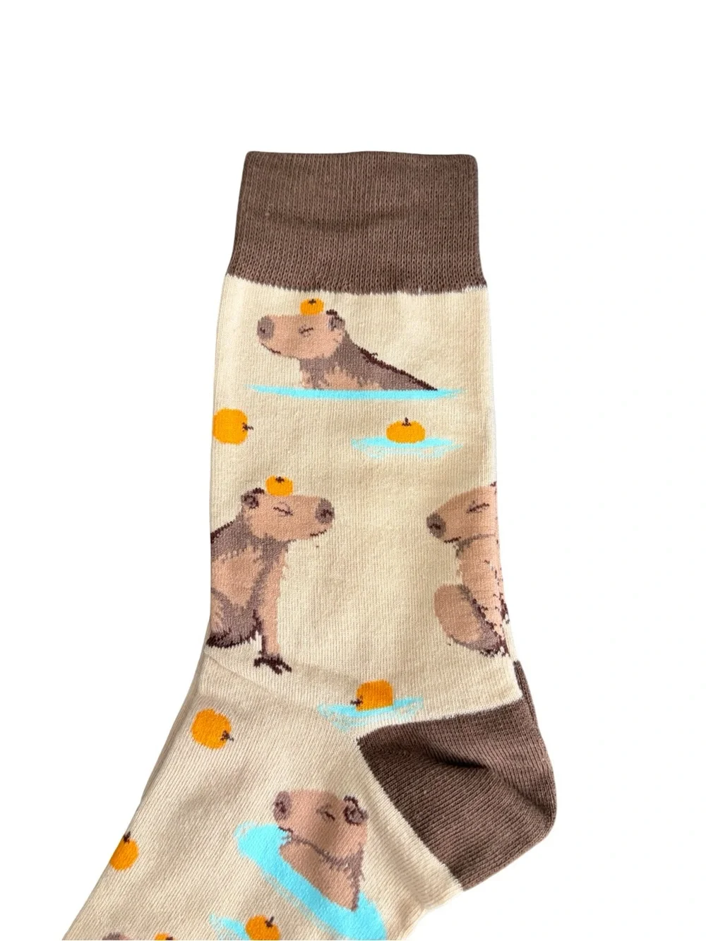 Capybara Novelty Crew Socks Cream Brown